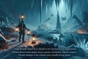Create a hyper-realistic, high-definition image emphasizing the element of mystery. The scene is set in relation to a fourth sequel of a hypothetical, underwater exploration game. Venture beyond the icy environments. Show elements that suggest advanced technology, aquatic surprises, and hostile creatures. Include also objects that hint at unexpected plot twists in this underwater icy world setting, similar to some popular first-person, narratively driven games.