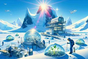 Illustrate a high-definition, realistic image highlighting the concept 'A New Hope for Climate Change: Advances in Antarctic Research'. This can include depictions of modern research facilities established on Antarctic icy landscapes. In foreground, include scientists from diverse races and genders working with advanced equipment, studying the effects and combating climate change. To convey 'New Hope', incorporate positive elements like sprouts emerging from ice or the sun shining bright, indicating a hopeful future. However, ensure the harsh realities of climate change, such as melting glaciers, are also depicted.