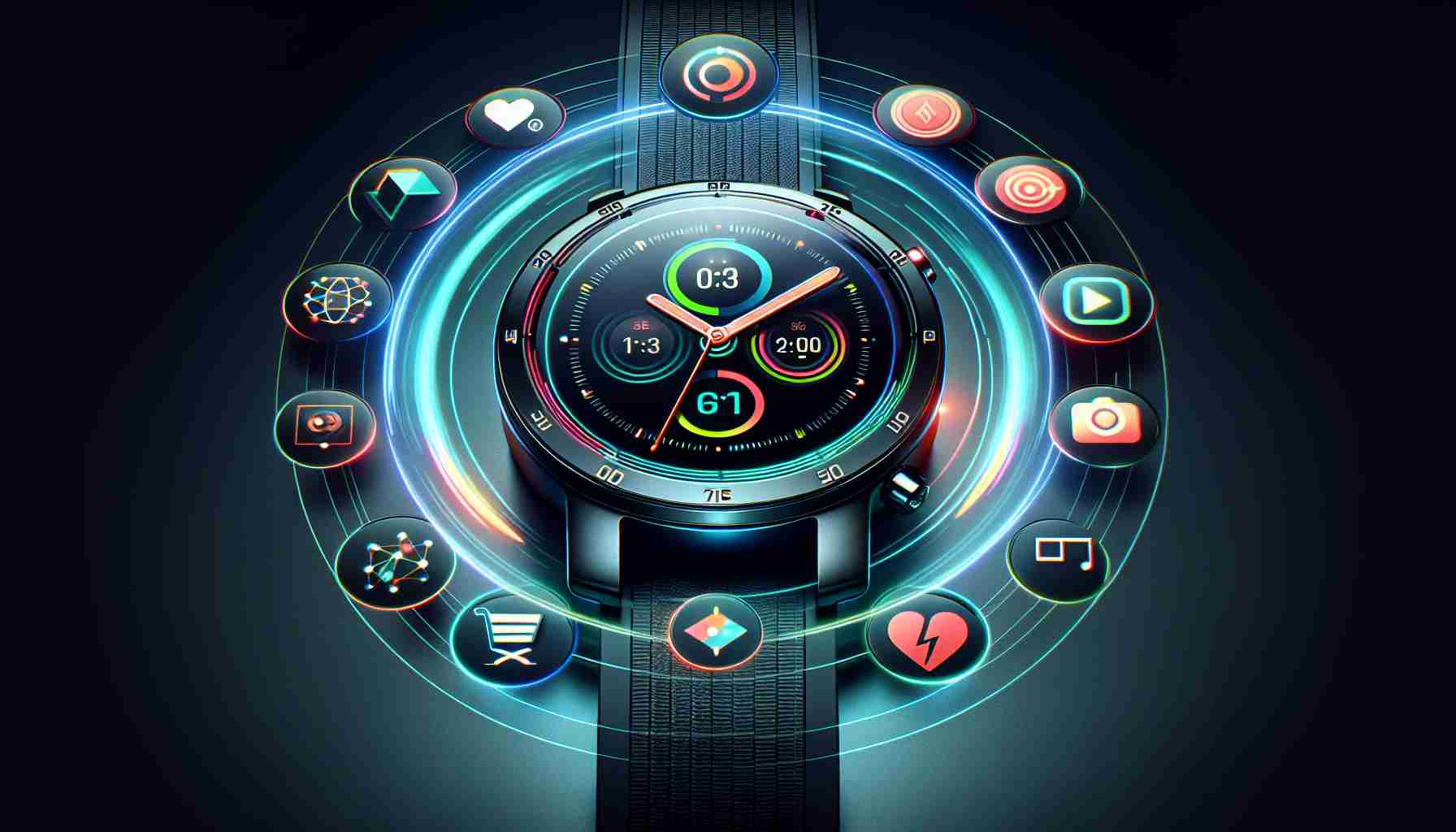 Generate a high-definition, realistic image showcasing the advanced design of the next-generation smartwatch. This wearable technology is affordable and is prominently characterized by its vibrant array of colors. It boasts sleek sophistication and enhanced features, including a vivid dial, easy navigable touch screen, comfortable strap, and a plethora of applications to cater for health, fitness, connectivity, and productivity.