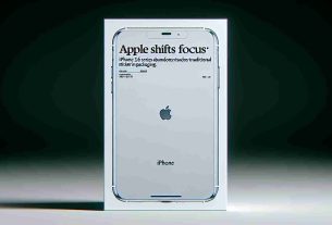 A high-definition, realistic image of a news headline reading: 'Apple Shifts Focus: iPhone 16 Series Abandons Traditional Stickers in Packaging'. Below the headline, illustrate a clear view of the box of the iPhone 16 series isolated on a white background. The packaging is neat, refined, with minimalist aesthetics. The Apple logo is prominently displayed on the box, and there are no stickers or additional decorations.